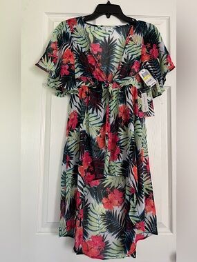 NWT Nowadays Tropical Floral Open front cover up swim Dress pink size Medium